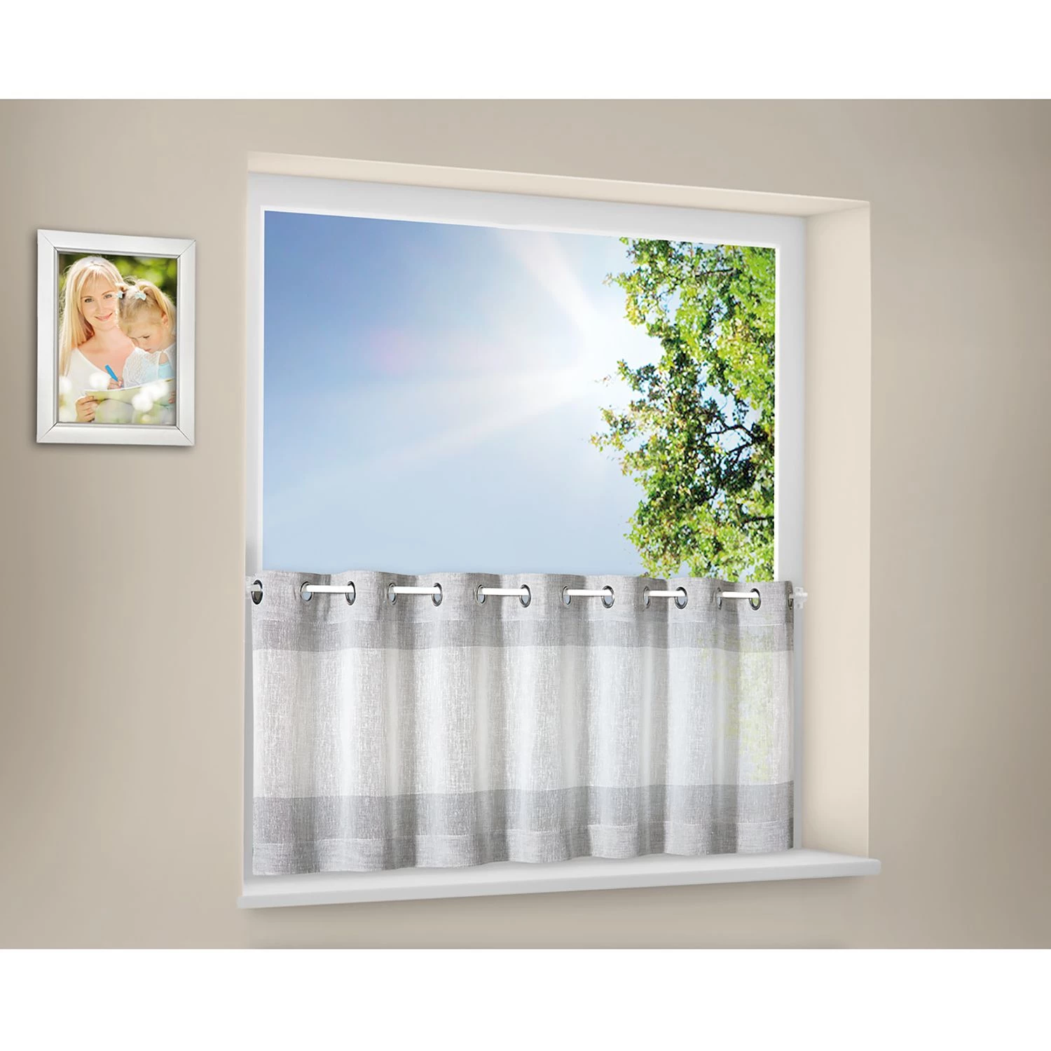 Gerster Bistrogardine Svenja - Webstoff - Beige / Hellgrau 4 Gerster Bistrogardine Svenja - Webstoff - Beige / Hellgrau – Bild 2