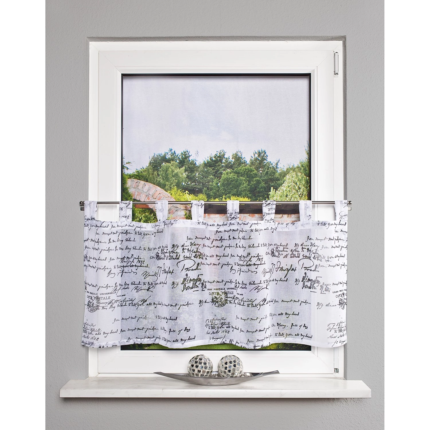 Home Wohnideen Fertiggardine Writings - Polyester - Weiß / Schwarz 4 Home Wohnideen Fertiggardine Writings - Polyester - Weiß / Schwarz – Bild 2