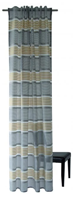 Indes Fuggerhaus Gardine safran grau | streifen