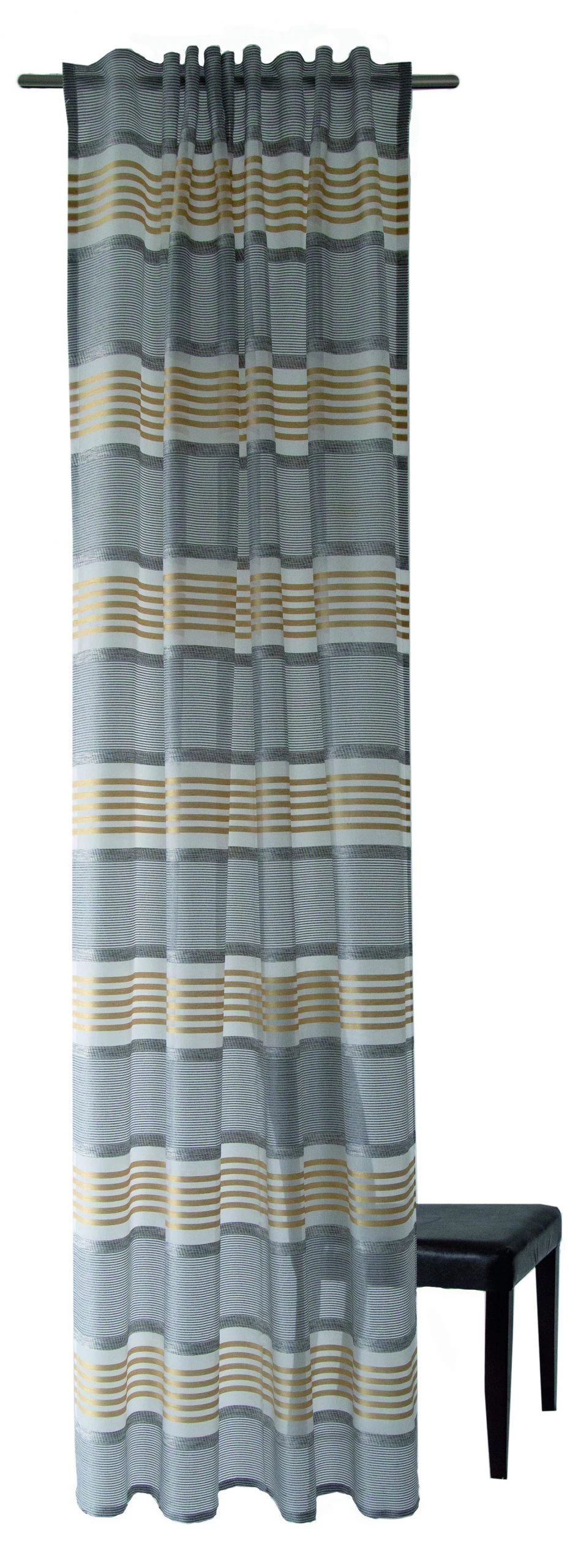 Indes Fuggerhaus Gardine safran grau | streifen 3 Indes Fuggerhaus Gardine safran grau | streifen